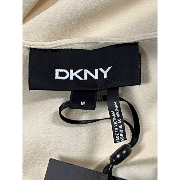 DKNY Women Blouse Top Size Medium M Cream Layer Long Batwing Sleeves Scoop New - Picture 7 of 9